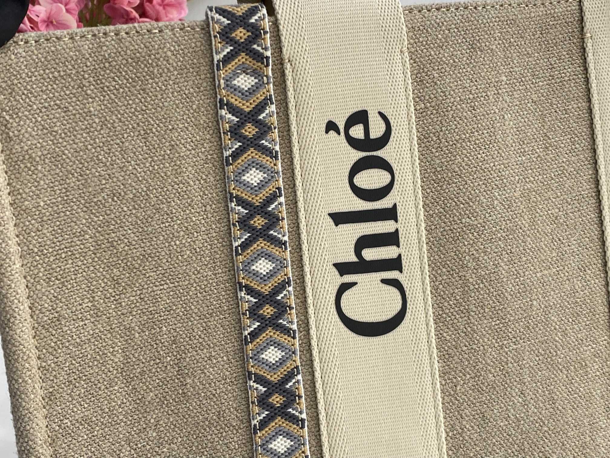 Chloe Large Woody Tote Bag In Linen 